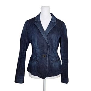 Ann Taylor LOFT womens Blue Denim One Button Blazer Size 4P